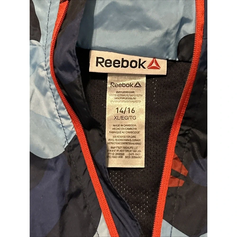 Reebok Boys Navy Blocker Full Zip Rain Coat Jacket w Pockets XL (14-16) NWT